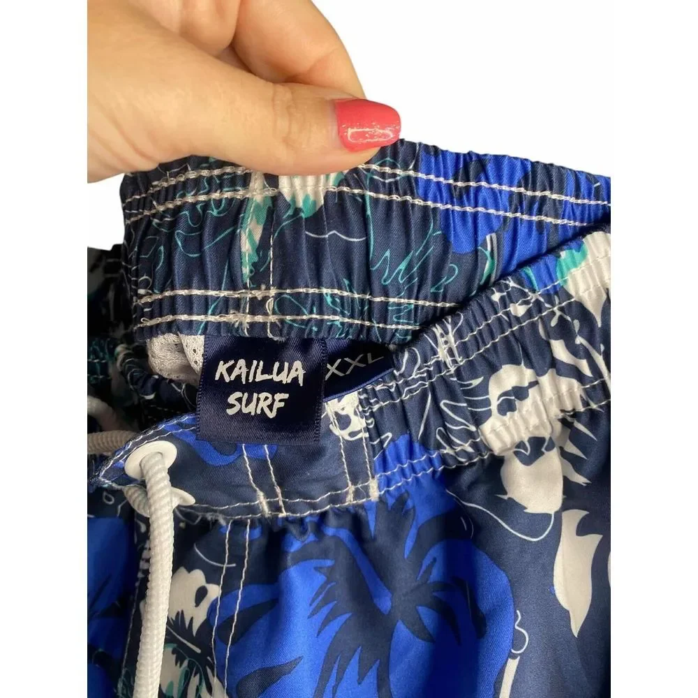 Kailua Surf Board Shorts Men's size 2XL‎ Blue Floral Hawaiian Swim drawstring